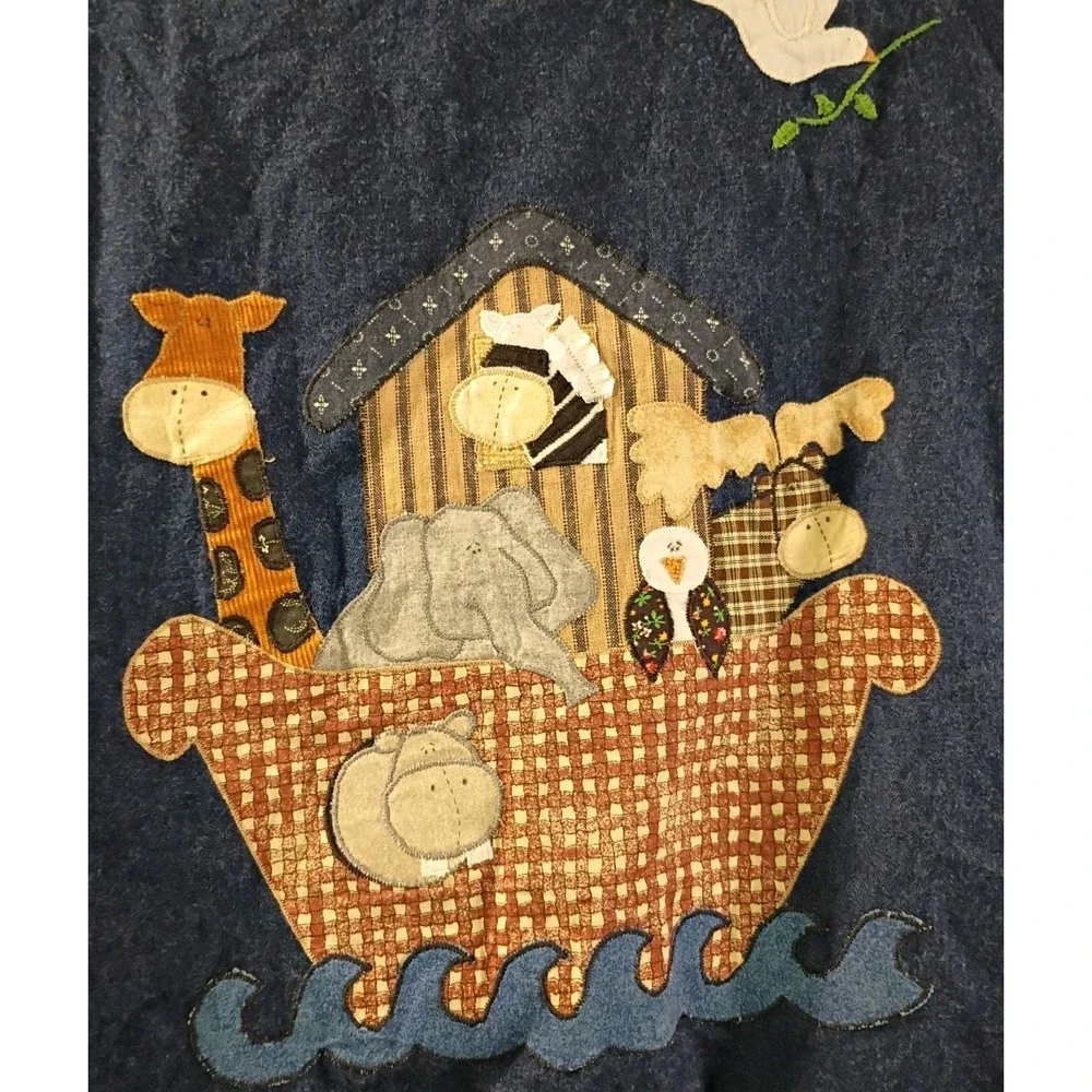 VTG Dorie 1997 Handmade Denim Inspired Noah's Ark Angel Vest With Buttons - Picture 8 of 8